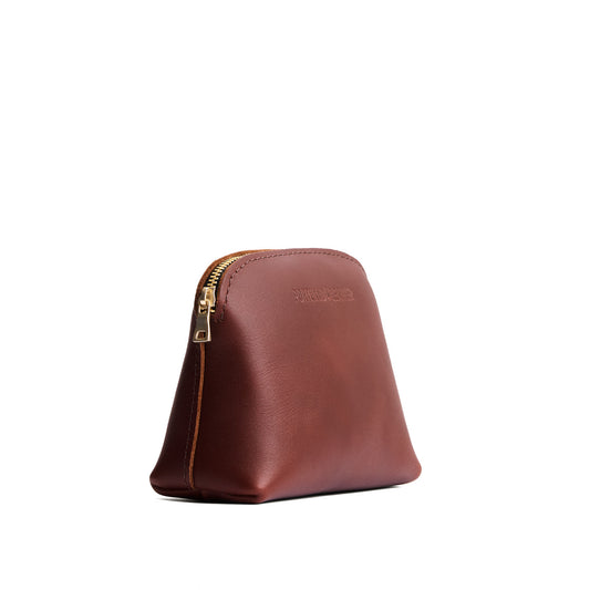 Cognac*Classic | Compact leather pouch with top zipper