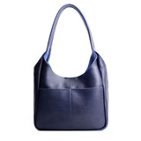Cobalt Large | U-shaped, flat-bottomed leather shoulder bag with two outside pockets
