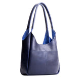 Cobalt Large | U-shaped, flat-bottomed leather shoulder bag with two outside pockets