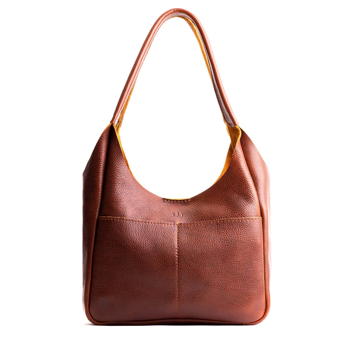 Nutmeg*Large | U-shaped, flat-bottomed leather shoulder bag with two outside pockets