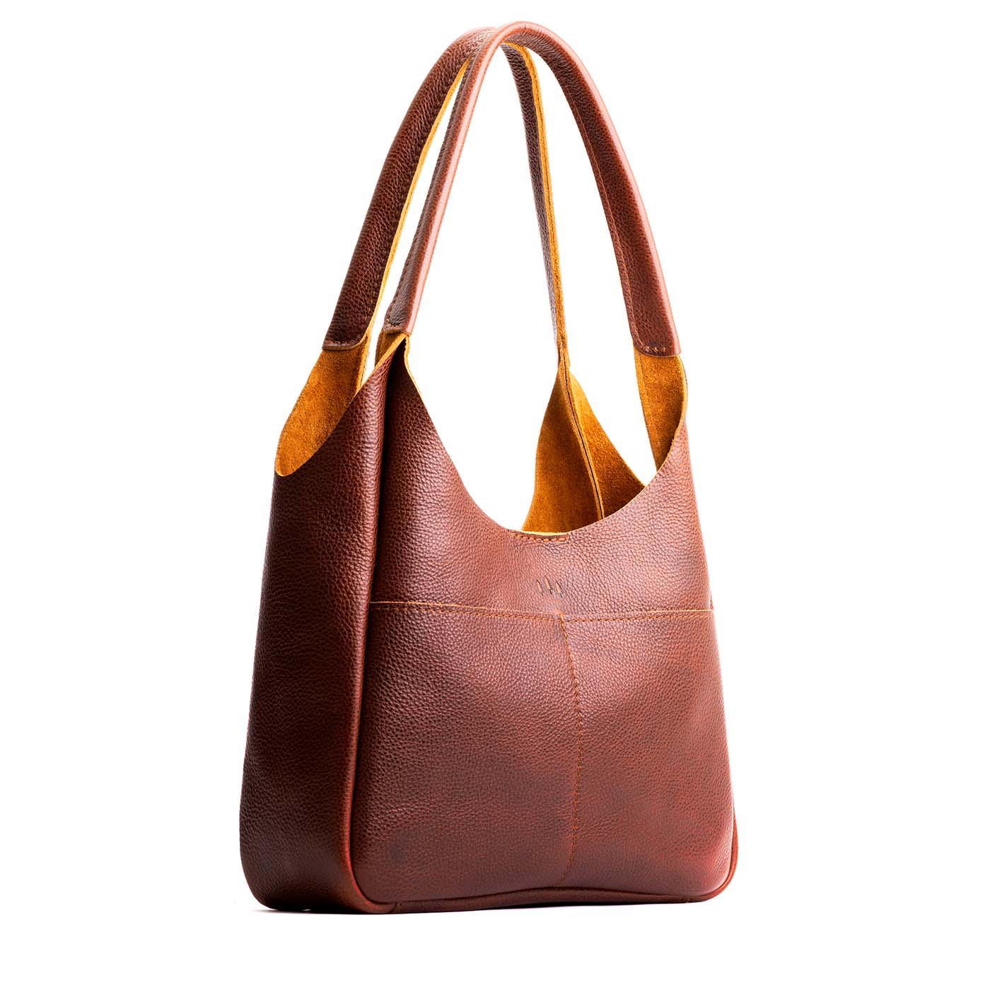 Nutmeg*Large | U-shaped, flat-bottomed leather shoulder bag with two outside pockets