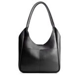 Pebbled--Black Large | U-shaped, flat-bottomed leather shoulder bag with two outside pockets