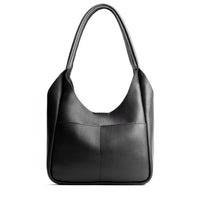 Pebbled--Black*Large | U-shaped, flat-bottomed leather shoulder bag with two outside pockets