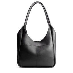 Pebbled--Black*Large | U-shaped, flat-bottomed leather shoulder bag with two outside pockets