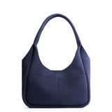 Alaska Blue Medium | U-shaped, flat-bottomed leather shoulder bag with two outside pockets