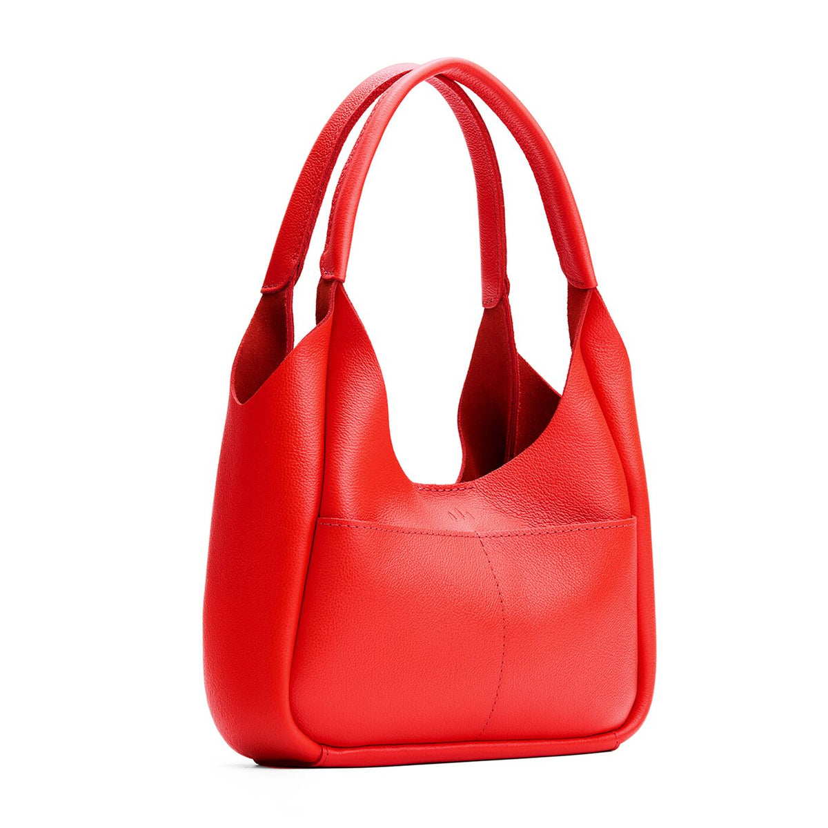 Candy*Medium | U-shaped, flat-bottomed leather shoulder bag with two outside pockets