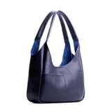 Cobalt Medium | U-shaped, flat-bottomed leather shoulder bag with two outside pockets