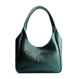 Forest Green Medium | U-shaped, flat-bottomed leather shoulder bag with two outside pockets