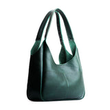 Forest Green Medium | U-shaped, flat-bottomed leather shoulder bag with two outside pockets