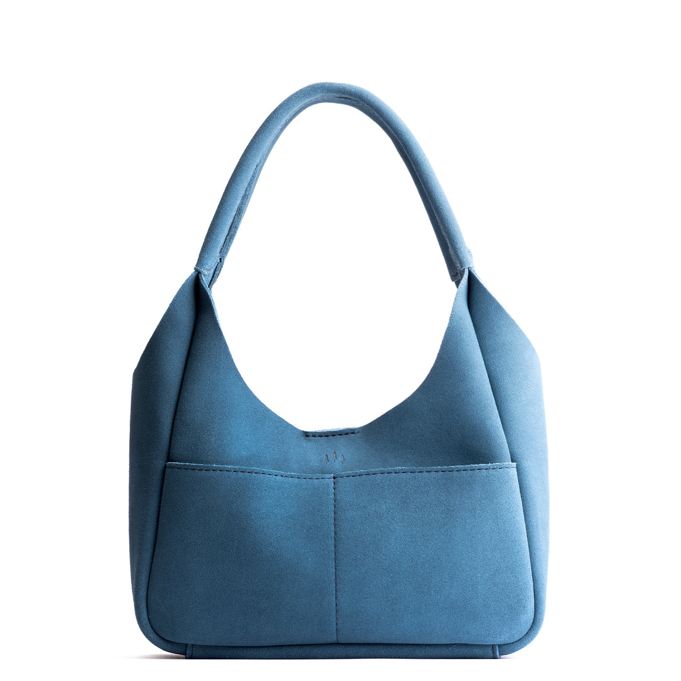Mariner Blue*Medium | U-shaped, flat-bottomed leather shoulder bag with two outside pockets