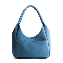 Mariner Blue*Medium | U-shaped, flat-bottomed leather shoulder bag with two outside pockets