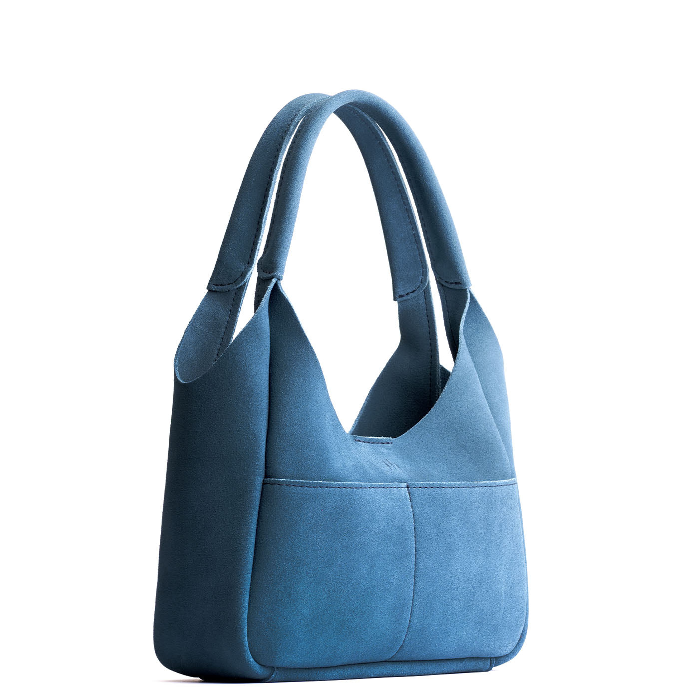 Mariner Blue*Medium | U-shaped, flat-bottomed leather shoulder bag with two outside pockets
