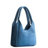 Mariner Blue Medium | U-shaped, flat-bottomed leather shoulder bag with two outside pockets