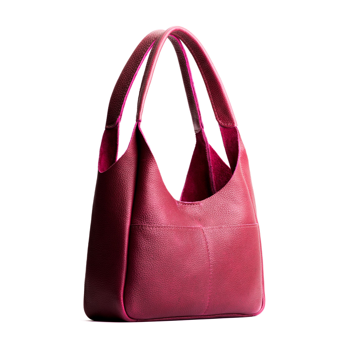 Orchid*Medium | U-shaped, flat-bottomed leather shoulder bag with two outside pockets