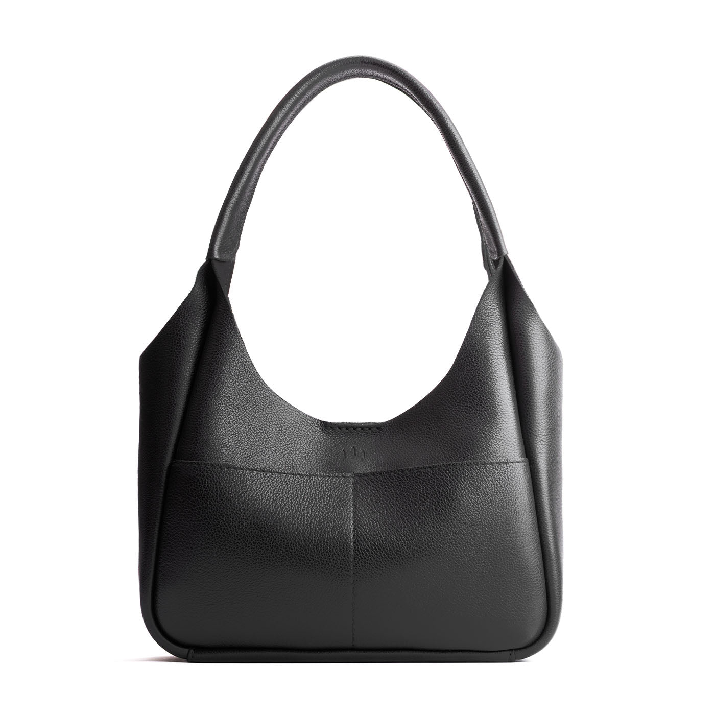 Pebbled--Black*Medium | U-shaped, flat-bottomed leather shoulder bag with two outside pockets
