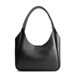 Pebbled--Black Medium | U-shaped, flat-bottomed leather shoulder bag with two outside pockets