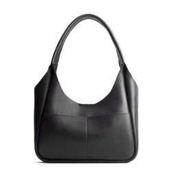 Pebbled--Black*Medium | U-shaped, flat-bottomed leather shoulder bag with two outside pockets