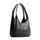 Pebbled--Black Medium | U-shaped, flat-bottomed leather shoulder bag with two outside pockets