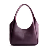 Plum Medium | U-shaped, flat-bottomed leather shoulder bag with two outside pockets