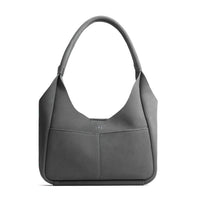 Smoke Grey*Medium | U-shaped, flat-bottomed leather shoulder bag with two outside pockets