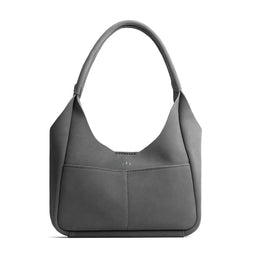 Smoke Grey*Medium | U-shaped, flat-bottomed leather shoulder bag with two outside pockets