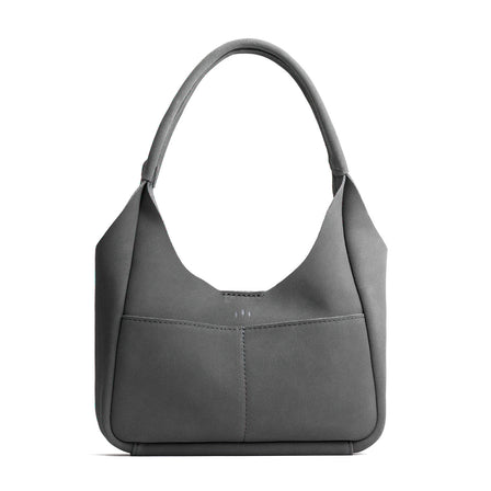 Smoke Grey*Medium | U-shaped, flat-bottomed leather shoulder bag with two outside pockets