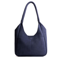 Alaska Blue*Large | U-shaped, flat-bottomed leather shoulder bag with two outside pockets