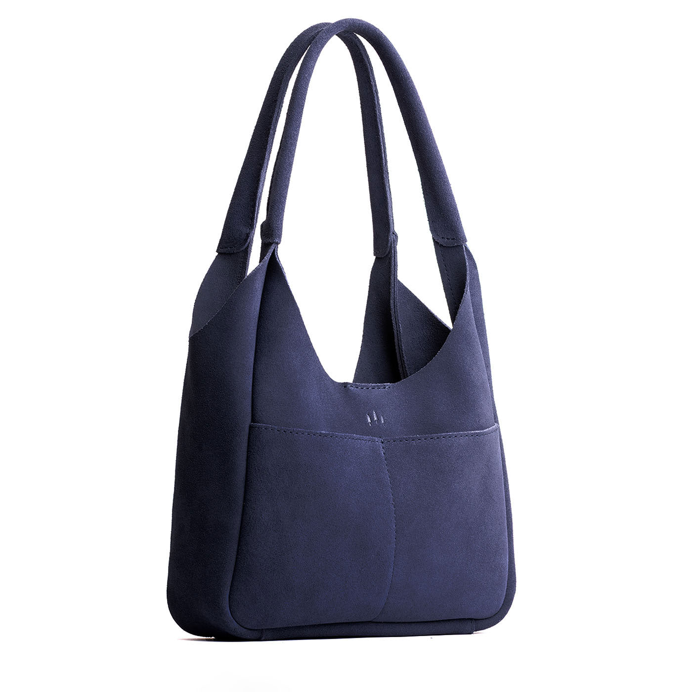 Alaska Blue*Large | U-shaped, flat-bottomed leather shoulder bag with two outside pockets