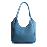 Mariner Blue Large | U-shaped, flat-bottomed leather shoulder bag with two outside pockets