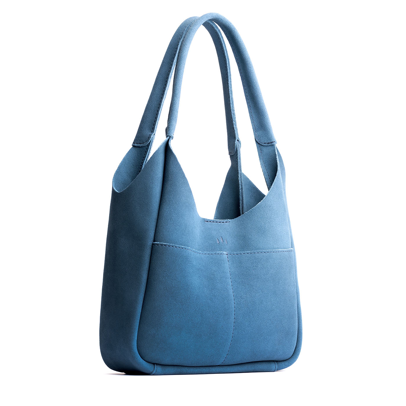 Mariner Blue*Large | U-shaped, flat-bottomed leather shoulder bag with two outside pockets