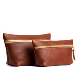 Nutmeg | Two large leather makeup bags with zipper