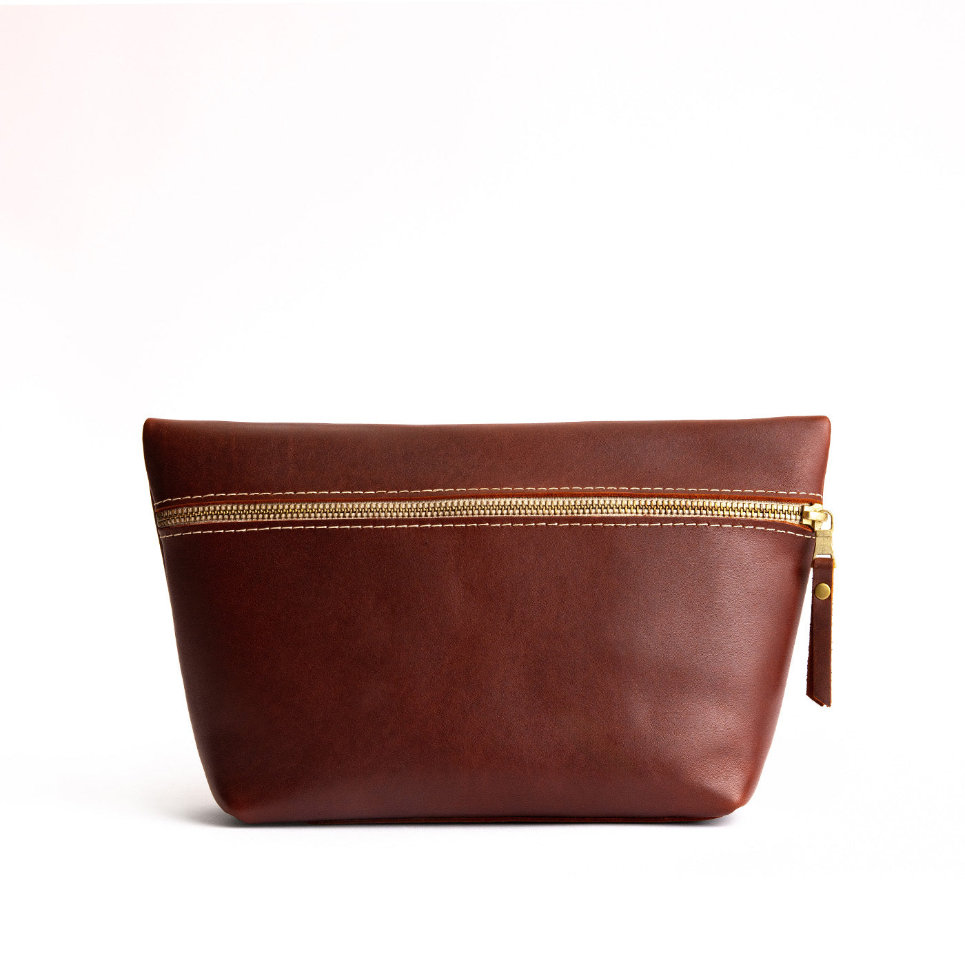 Cognac*Extra Large | Large leather makeup bag with zipper