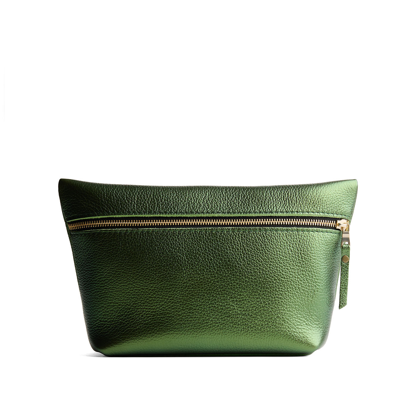Metallic Greench*Extra Large | Large leather makeup bag with zipper
