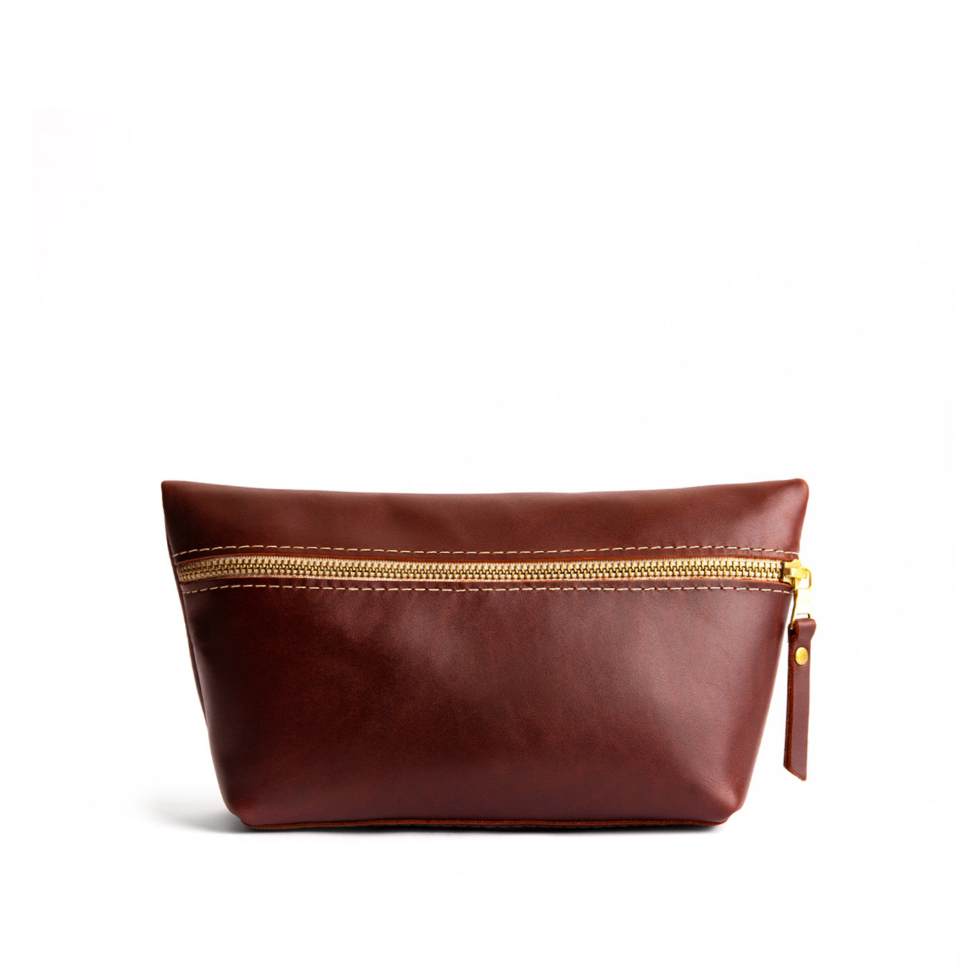 Cognac*Large | Large leather makeup bag with zipper
