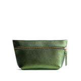 Metallic Greench Large | Large leather makeup bag with zipper