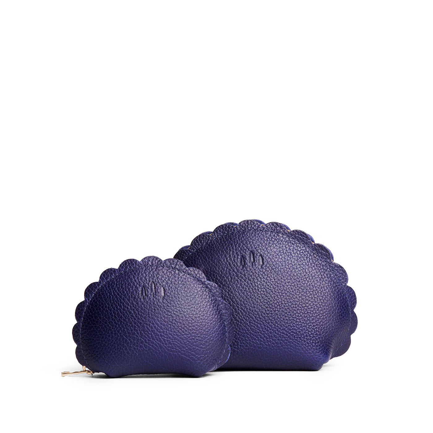 Cobalt | Curved leather pouch with zipper and scalloped edges
