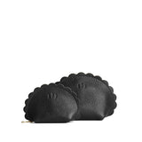 Pebbled--black | Curved leather pouch with zipper and scalloped edges