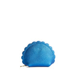 Comet Blue Small | Curved leather pouch with zipper and scalloped edges