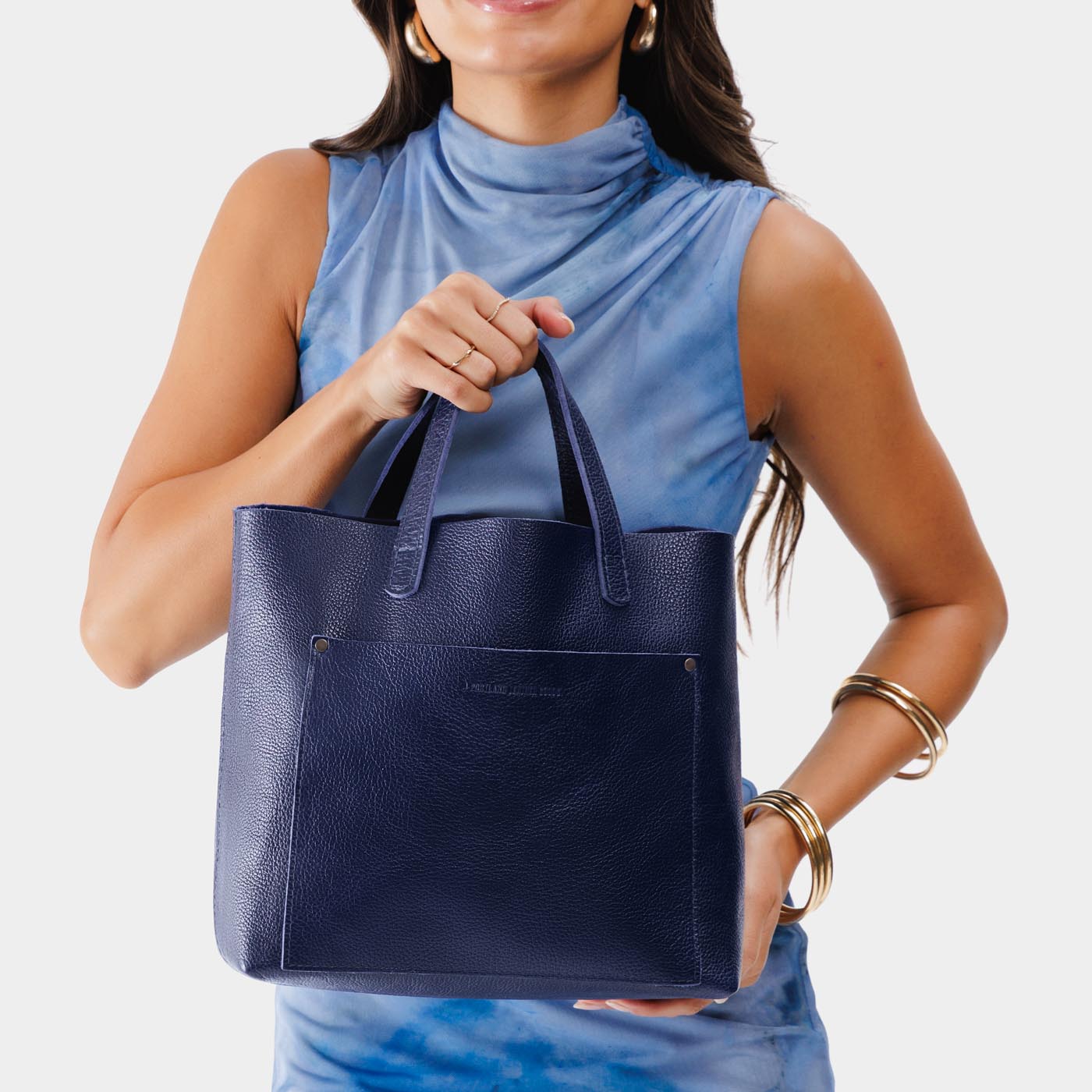 Cobalt | Midsize crossbody tote with handles and a pocket