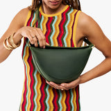 Evergreen Medium | Model wearing petite half circle shaped sling bag