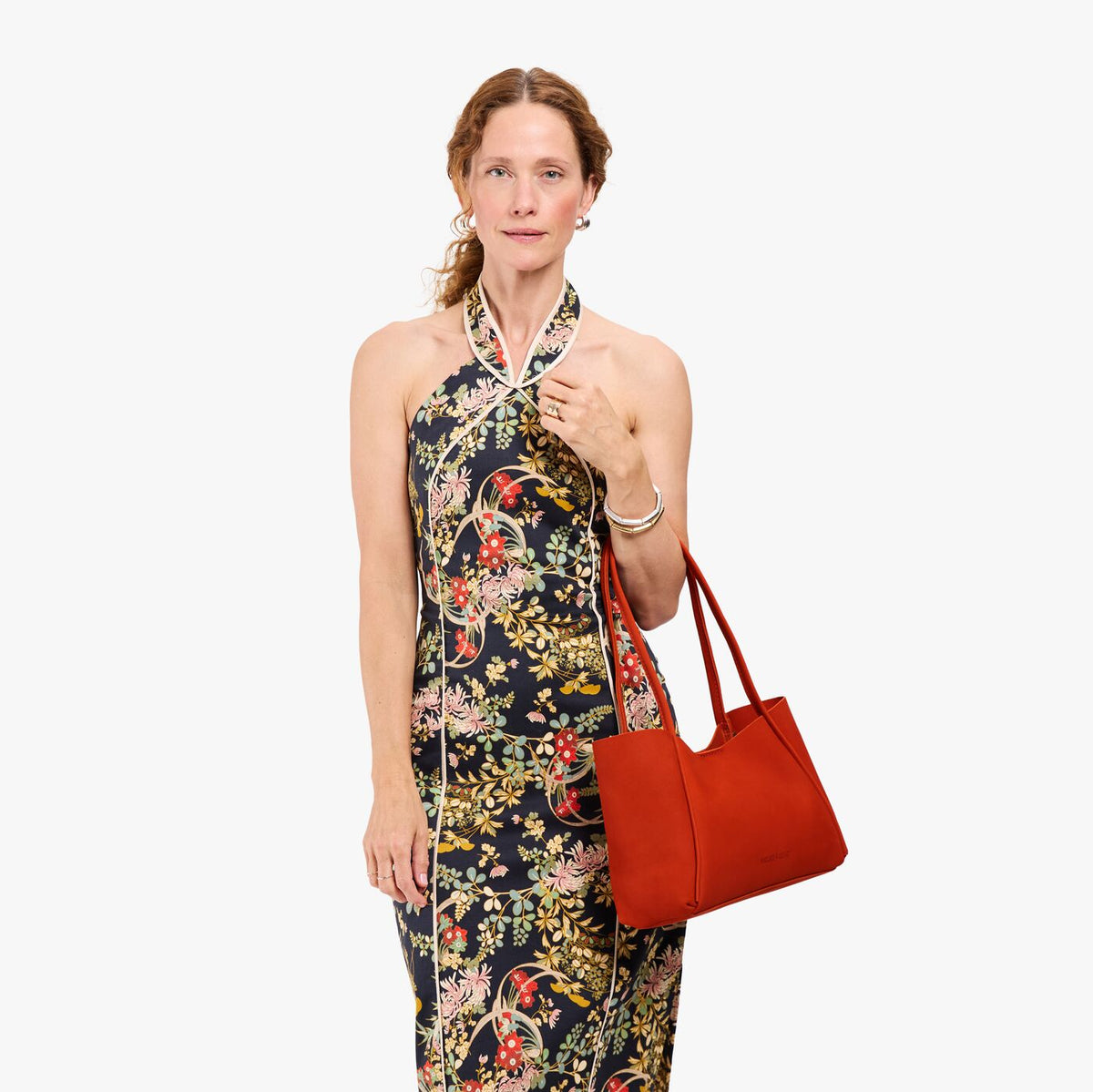 Paprika*Medium | Model holding midsize rectangular tote bag