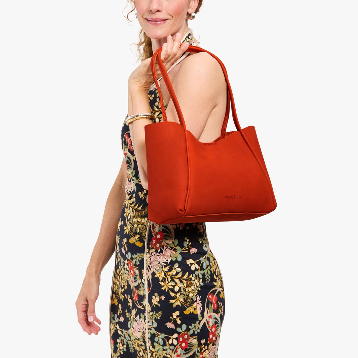 Paprika*Medium | Model holding midsize rectangular tote bag