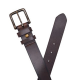 Java | Front and back of mens leather belt with two belt loops and antiqued brass buckle