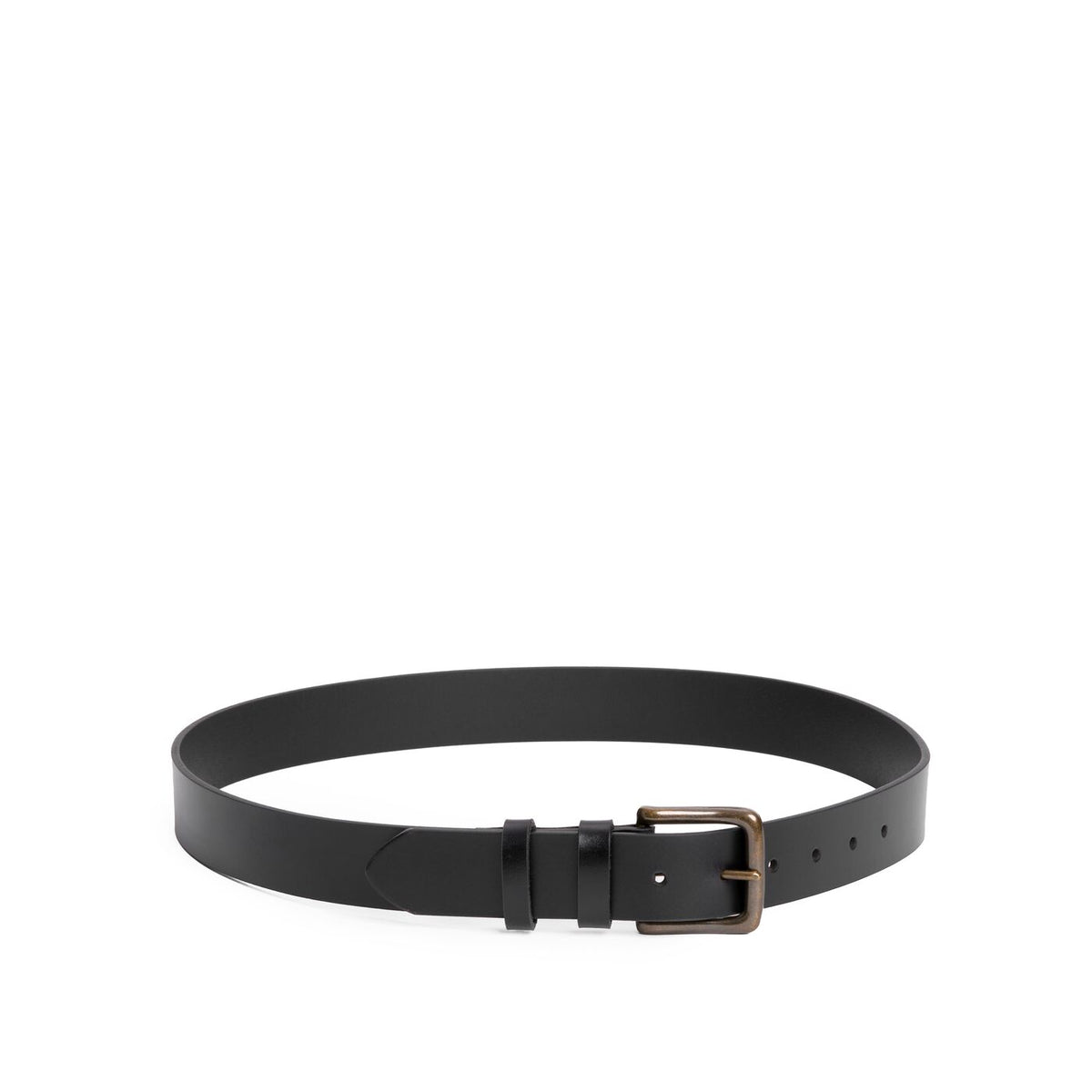 Jet Black | Mens leather belt with two belt loops and antiqued brass buckle