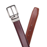 Pecan Amber | Detail shot showing both sides of the reversible belt