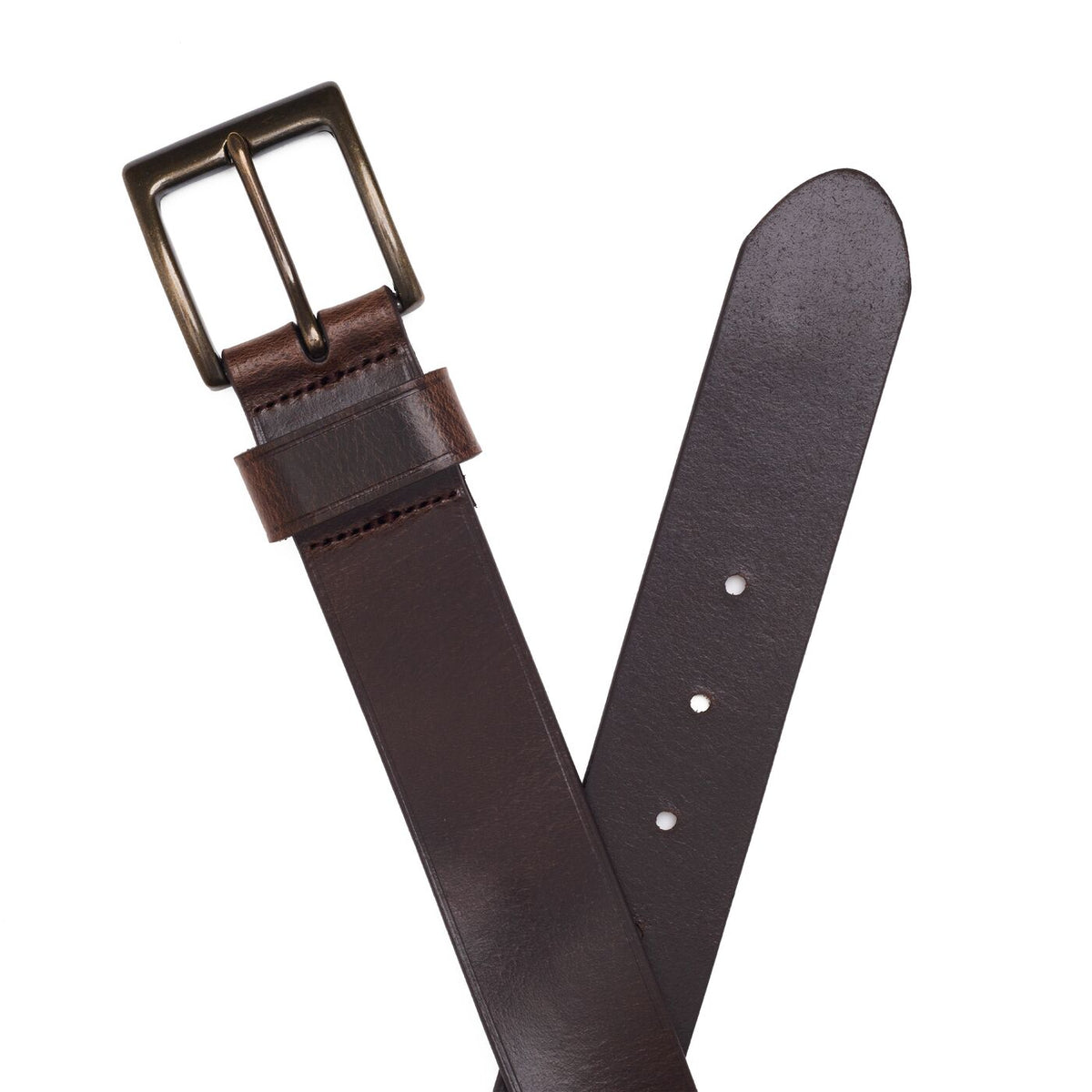 Java | Mens smooth leather belt with antique brass buckle