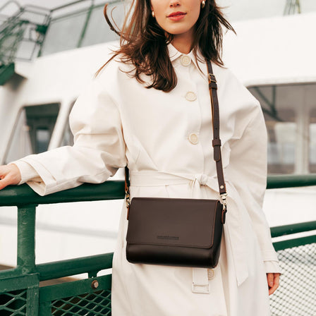 Cognac*Mini | Small Leather Crossbody Bag with Magnetic Messenger Bag Closure