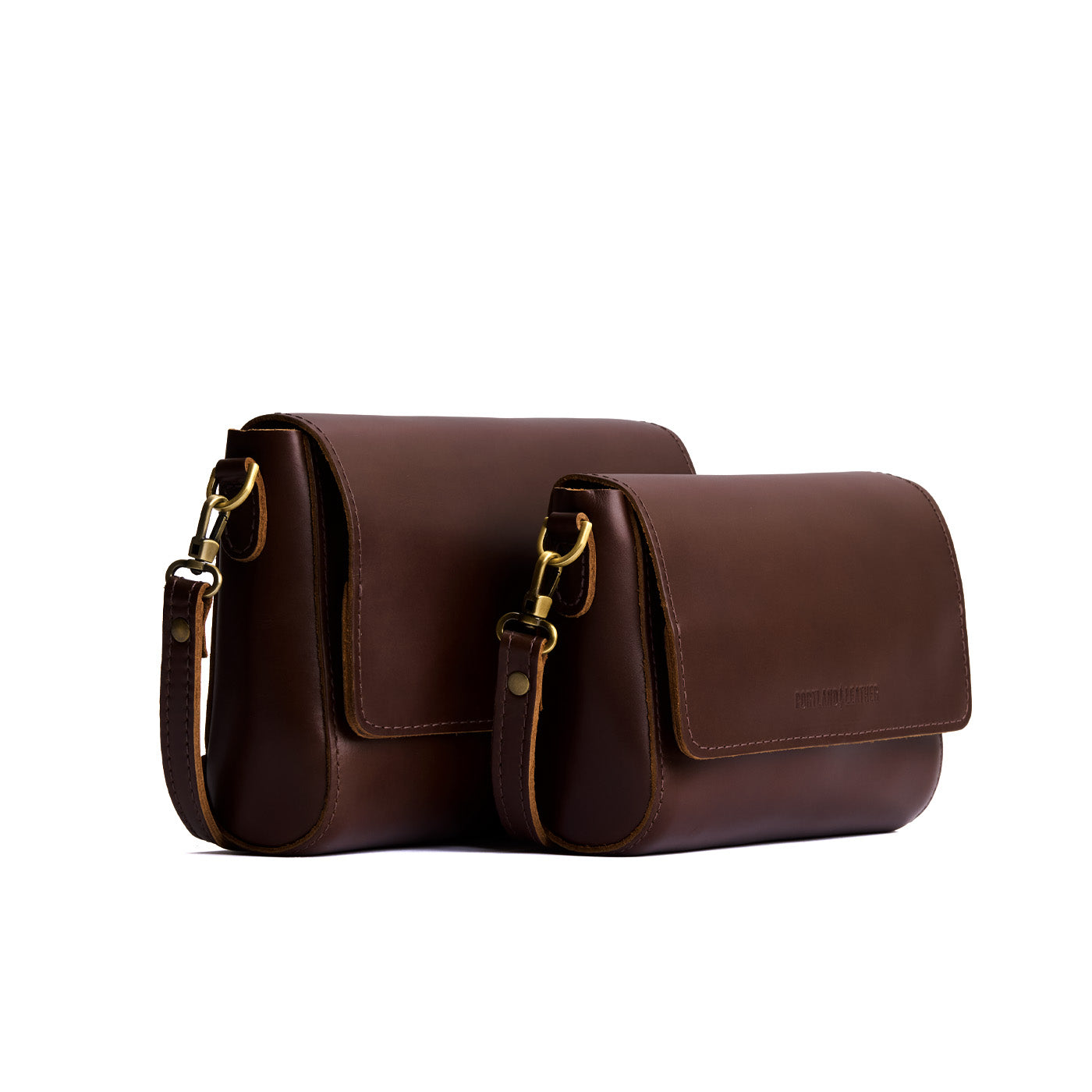 Chocolate Brown | Side by Side of both sizes of Leather Crossbody Bag with Magnetic Messenger Bag Closure