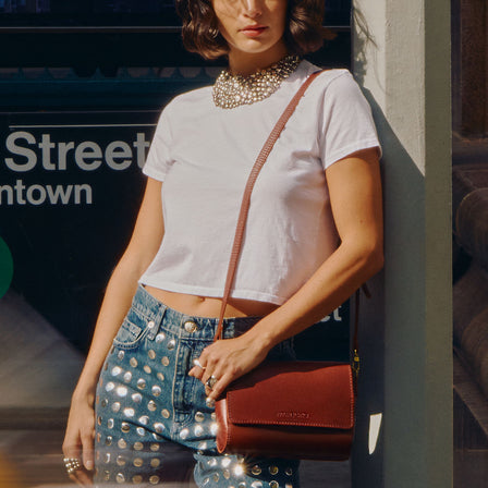 Cognac*Medium  | Leather Crossbody Bag with Magnetic Messenger Bag Closure