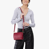 Berry Good Mini | Model Wearing Small Leather Crossbody Bag with Magnetic Messenger Bag Closure